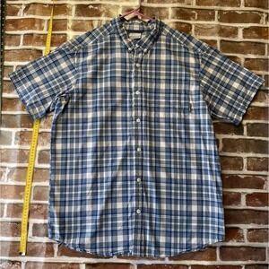 Columbia Button Up Shirt Mens Large Blue White Plaid Short Sleeve Casual Work